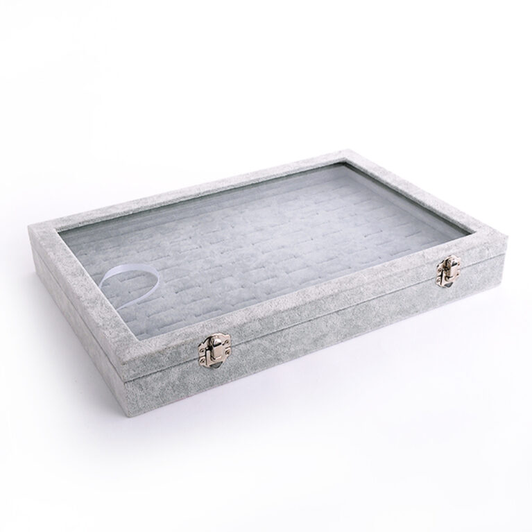 Coffret velours gris pour 100 bagues