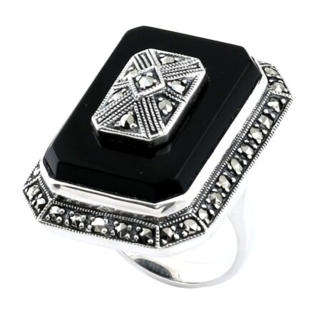 ISADORA - Bague argent 925 sterling silver -Onyx-Marcassites