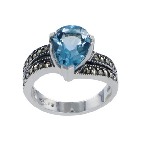 MIKKI - Bague argent 925 sterling silver - topaze bleue - marcassites