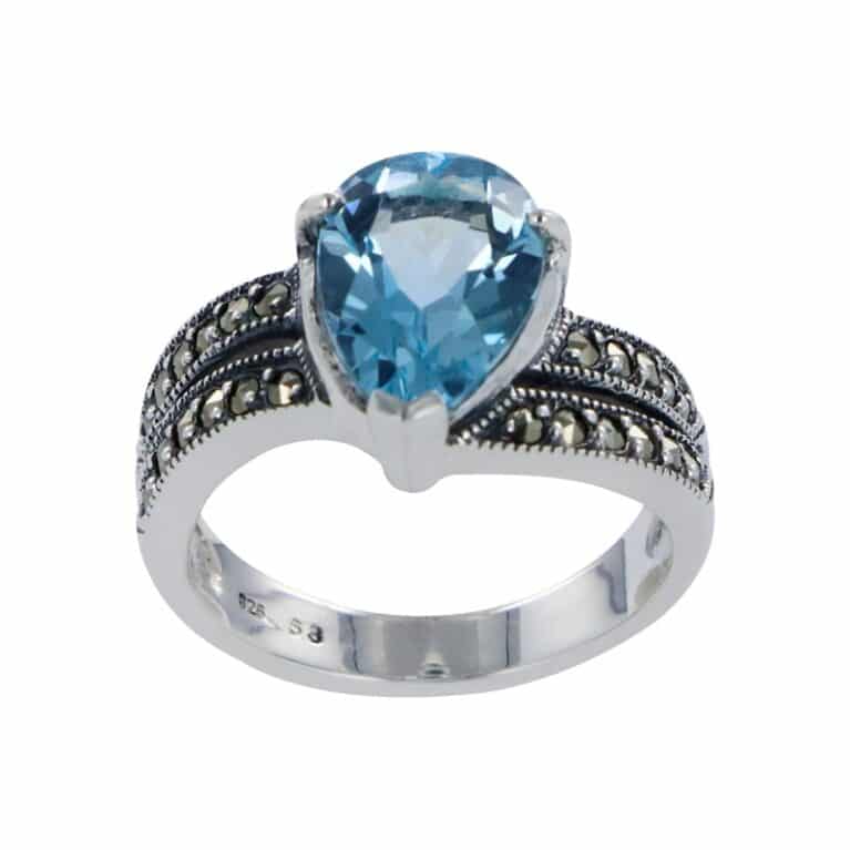 MIKKI - Bague argent 925 sterling silver - topaze bleue - marcassites