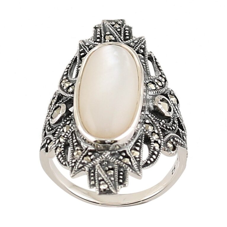 ALMA Bague Argent 925 sterling silver-Nacre-Marcassites